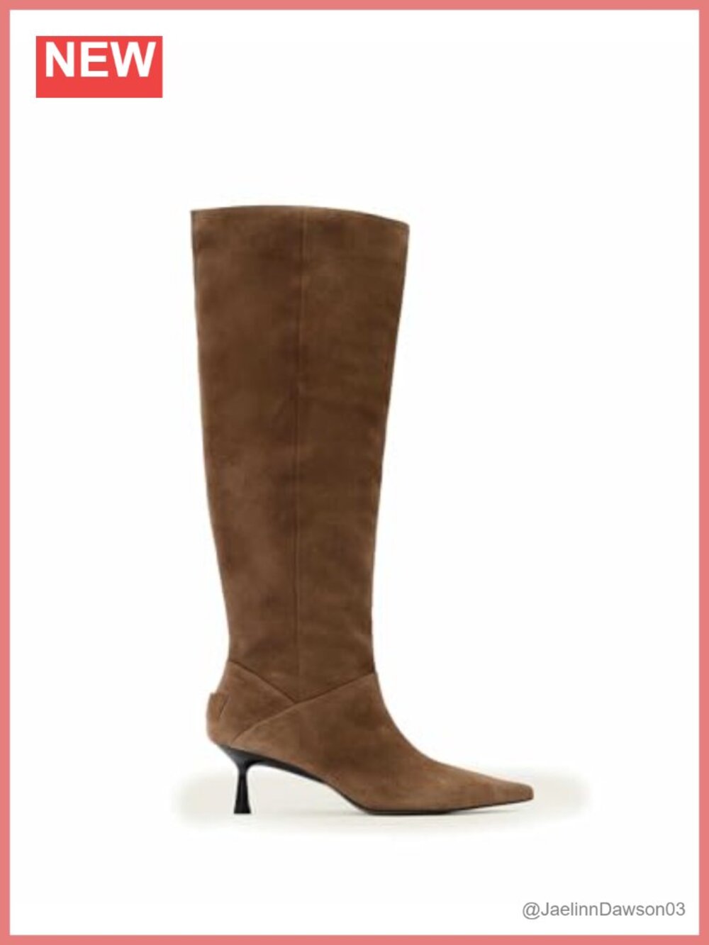 Leather Knee-High Boots Pointed Toe Kitten Heel Pull-On